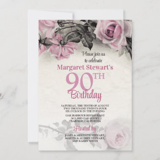 Vintag Rosa Rosen 90. Geburtstag Einladung