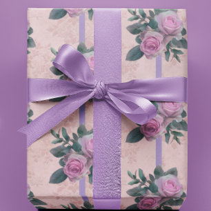 Vintag rosa Rosen Antikes Damaskasfenster Geschenkpapier