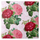 Vintag rosa Rosen auf Damaske Dekorative Fliese (Vorderseite)