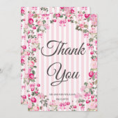 Vintag rosa Rosen Coquette Bow Streifen Einladung (Vorne/Hinten)