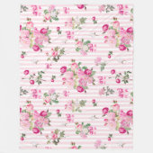 Vintag rosa Rosen Coquette Bow Streifen Fleecedecke (Vorderseite)
