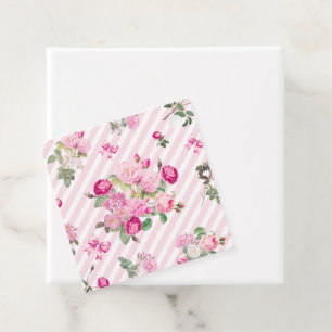Vintag rosa Rosen Coquette Bow Streifen Geschenkanhänger