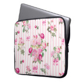 Vintag rosa Rosen Coquette Bow Streifen Laptopschutzhülle (Vorderseite Links)