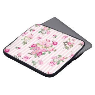 Vintag rosa Rosen Coquette Bow Streifen Laptopschutzhülle