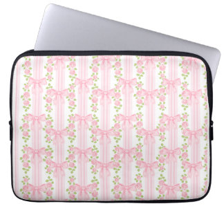 Vintag rosa Rosen Coquette Bow Streifen Laptopschutzhülle