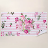 Vintag rosa Rosen Coquette Bow Streifen Strandtuch (Vorderseite)