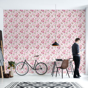 Vintag rosa Rosen Coquette Bow Streifen Tapete