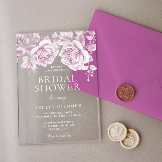 Vintag Rosa Rosen Elegantes Brautparty Acryleinladungen