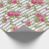 Vintag rosa Rosen Grau Streifen Geschenkpapier (Ecke)