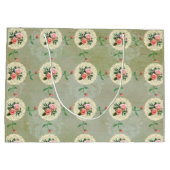 Vintag rosa Rosen Grün verschleierter Damast Große Geschenktüte (Rückseite)