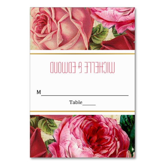 Vintag rosa Rosen Hochzeitskarte Tischnummer (Vorderseite)