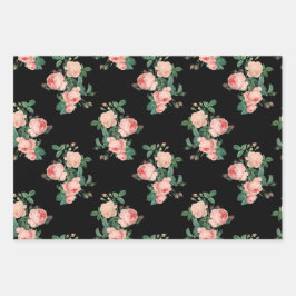 Vintag rosa Rosen in Schwarz Geschenkpapier Set