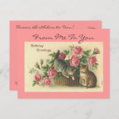 Vintag rosa Rosen/Katzen Geburtstag - Postkarte (Vorne/Hinten)