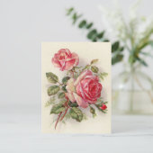 Vintag rosa Rosen niedliche Postkarte (Stehend Vorderseite)