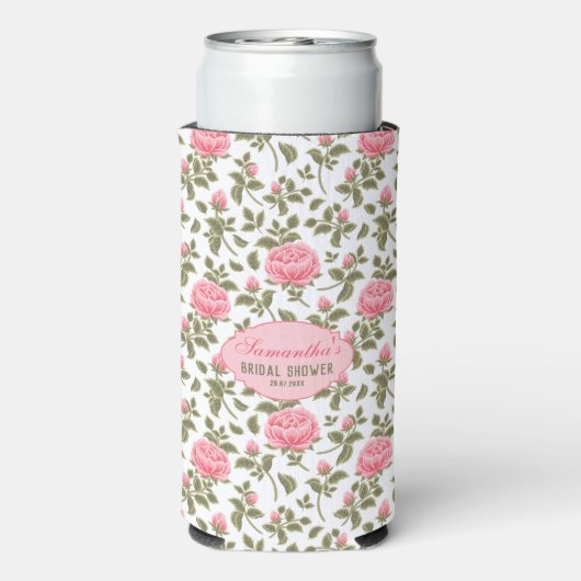 Vintag Rosa Rosen Personalisiertes Brautparty Selters Dosenkühler (Seltzer Rückseite)