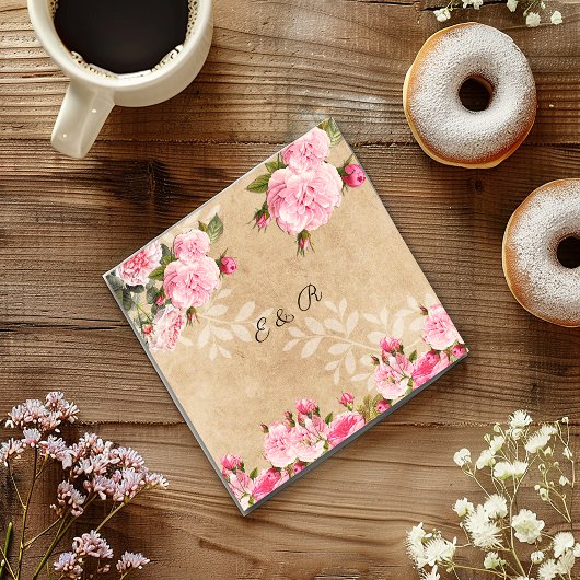 Vintag rosa Rosen, rustikales Papier, Hochzeit, ku Serviette