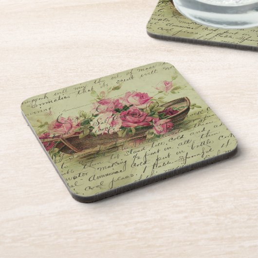 Vintag rosa Rosen und Boote Getränkeuntersetzer (Linke Seite)