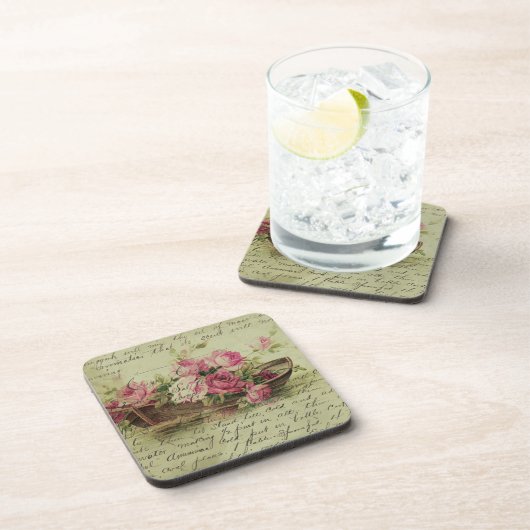 Vintag rosa Rosen und Boote Getränkeuntersetzer (Rechte Seite)