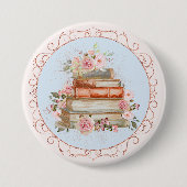 Vintag rosa Rosen und Bücher Button (Vorderseite)