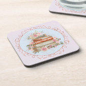 Vintag rosa Rosen und Bücher Getränkeuntersetzer (Linke Seite)