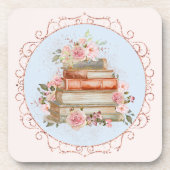 Vintag rosa Rosen und Bücher Getränkeuntersetzer (Vorderseite)