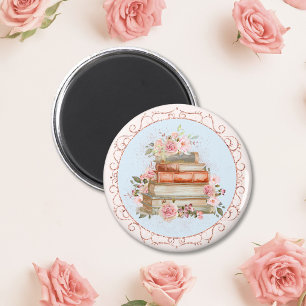 Vintag rosa Rosen und Bücher Magnet