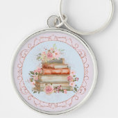 Vintag rosa Rosen und Bücher Schlüsselanhänger (Vorne)