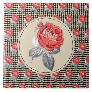 Vintag rosa Rosen und Hahnentrittmuster Fliese