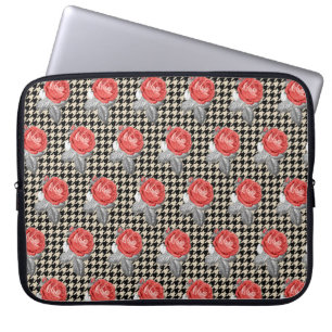 Vintag rosa Rosen und Hahnentrittmuster Laptopschutzhülle