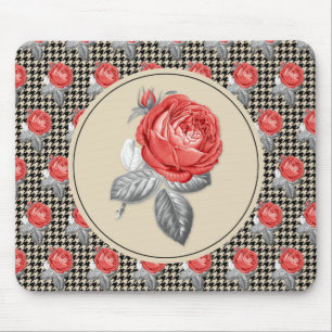 Vintag rosa Rosen und Hahnentrittmuster Mousepad