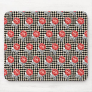 Vintag rosa Rosen und Hahnentrittmuster Mousepad