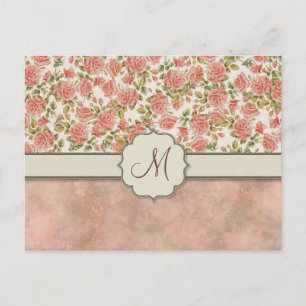 Vintag rosa Rosen und Marmor mit Monogramm Postkarte