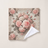 Vintag rosa Rosenblüte an der Spitze Badhandtuch Set (Waschlappen)