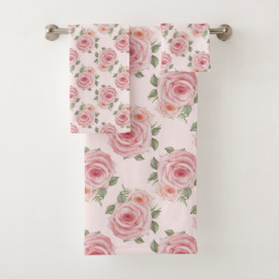 Vintag rosa Rosengarten Hütte Blumenmuster Badhandtuch Set