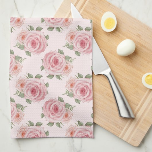 Vintag rosa Rosengarten Hütte Blumenmuster Geschirrtuch (Viertel Falte)