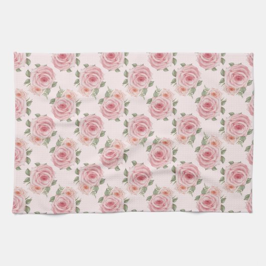 Vintag rosa Rosengarten Hütte Blumenmuster Geschirrtuch (Horizontal)