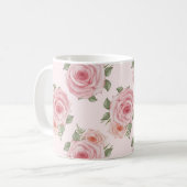 Vintag rosa Rosengarten Hütte Blumenmuster Kaffeetasse (Vorderseite Links)