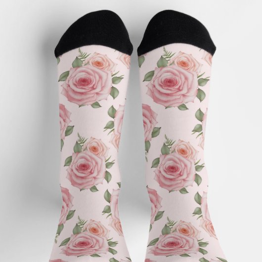 Vintag rosa Rosengarten Hütte Blumenmuster Socken (Oben)