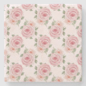 Vintag rosa Rosengarten Hütte Blumenmuster Steinuntersetzer (Vorderseite)