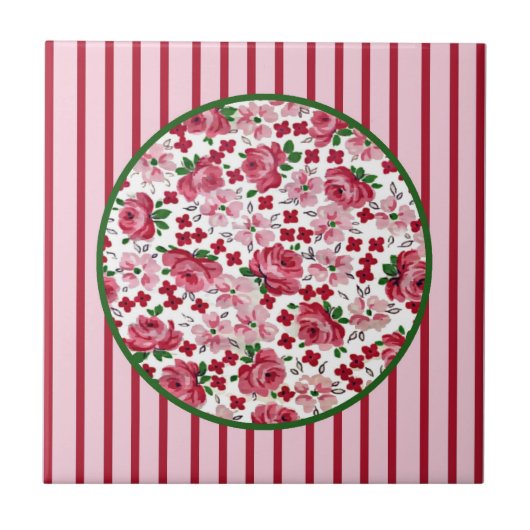 Vintag rosa Roses Tile Fliese (Vorderseite)