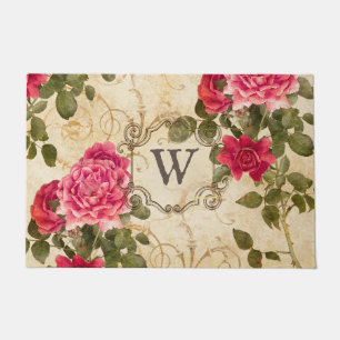 Vintag rosa Rote Rose Gold Damask Monogram Doormat Fußmatte