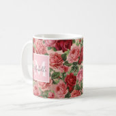 Vintag Rosa Rote Rosen Floral Monogrammatisch Kaffeetasse (Vorderseite Links)