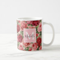Vintag Rosa Rote Rosen Floral Monogrammatisch