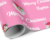 Vintag rosa Santa | Individuelle Name Frohe Weihna Geschenkpapier (Rolleneckpunkt)