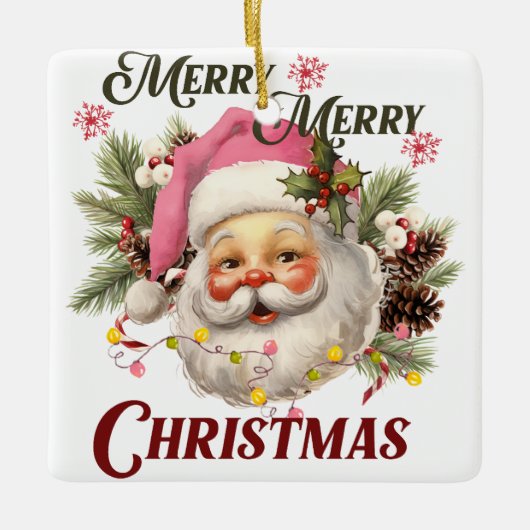 Vintag rosa Santa Keramikornament (Vorderseite)