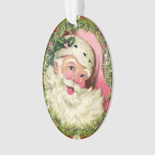 Vintag rosa Santa Ornament (Vorderseite)