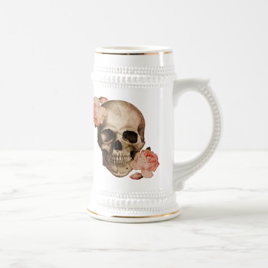 Vintag Rosa Skull Collage Bierglas (Rechts)