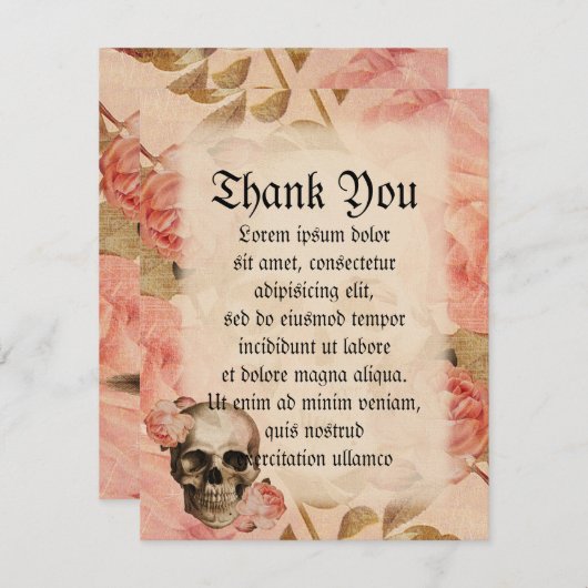 Vintag Rosa Skull Collage Dankeskarte (Vorne/Hinten)