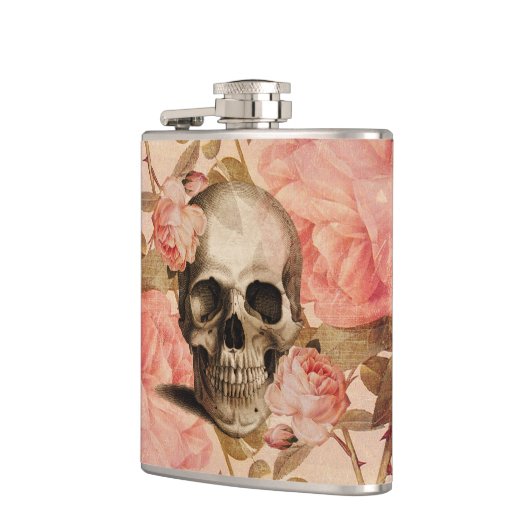 Vintag Rosa Skull Collage Flachmann (Links)