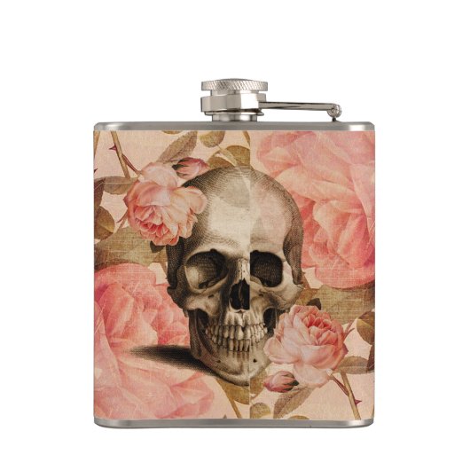 Vintag Rosa Skull Collage Flachmann (Rückseite)